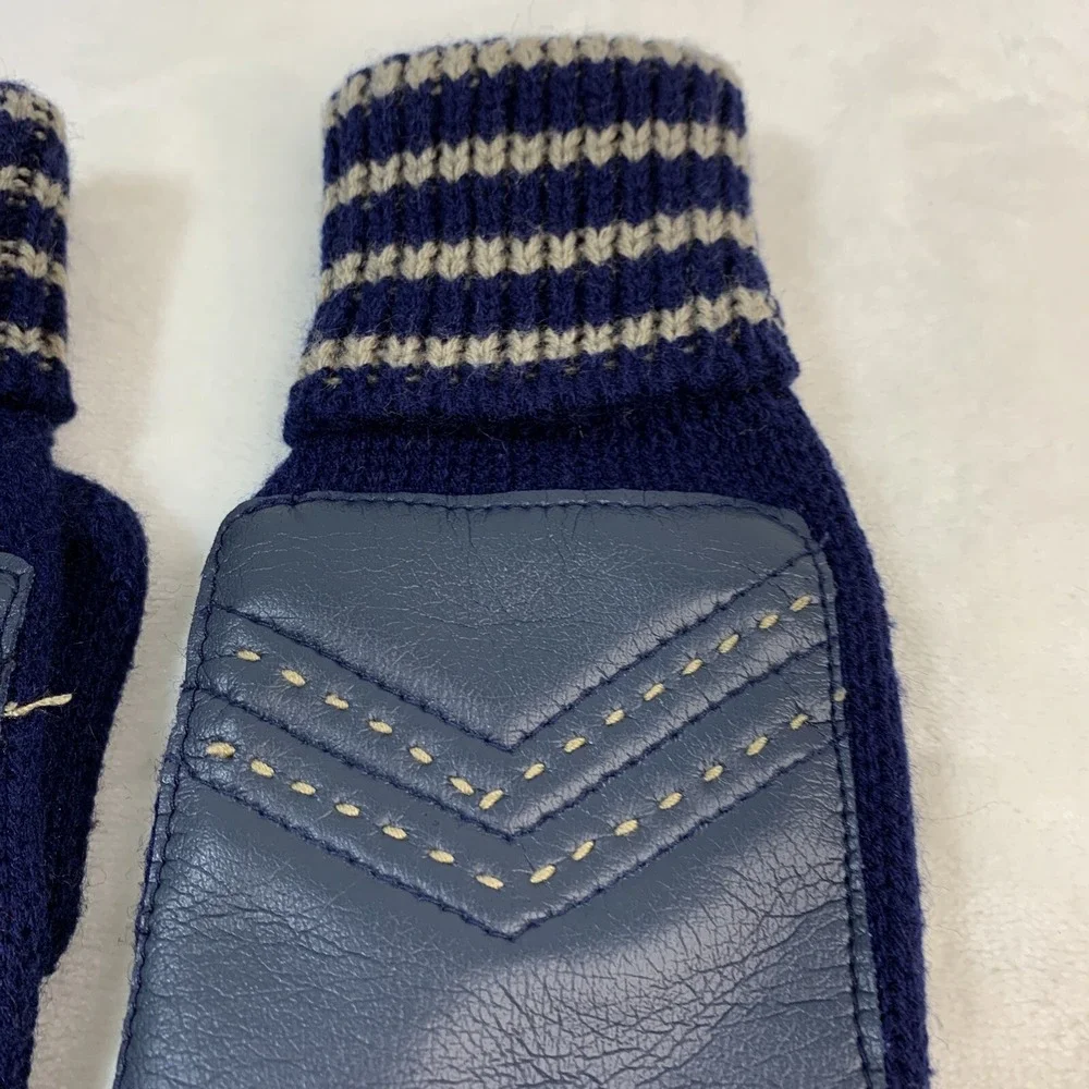 Vintage‎ Comfy Stretch Nylon Blue Navy & Tan Driving Casual Gloves One Size